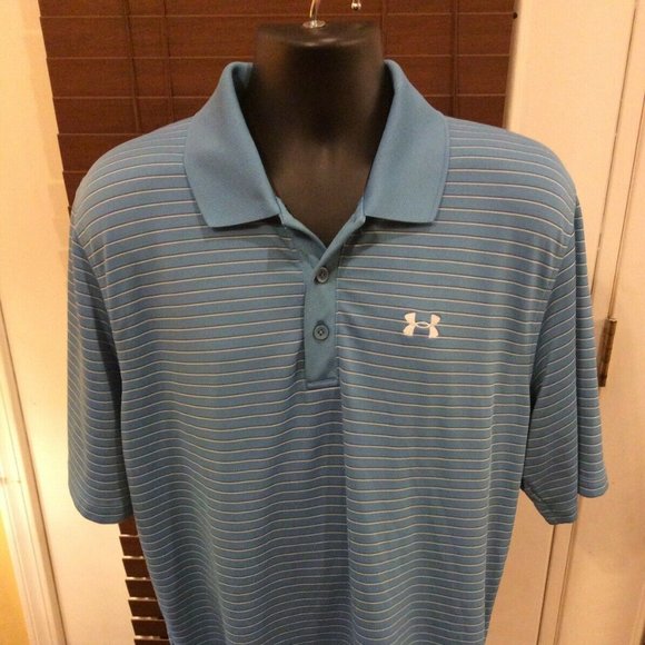 Under Armour Other - Men's Under Armour Polo Golf Shirt Blue Stripe XL